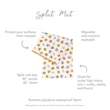 Load image into Gallery viewer, Infographic of Bumkins Splat Mat: Bumkins signature waterproof fabric, wipeable and machine washable, protect your surfaces from messes.