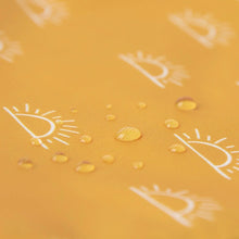 Load image into Gallery viewer, Close-up of water droplets on a yellow Bumkins Reusable Snack Bag, Large 2-Pack: Sunshine and Grounded.