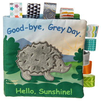 Mary Meyers Heather Hedgehog soft book features colorful satin loops for a calming effect.