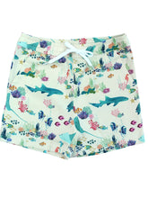 Load image into Gallery viewer, Emerson and Friends Swim Trunks, Coral Reef—vibrant print, white drawstring waist, and built-in UV protection.