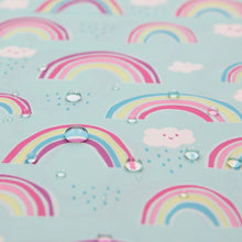 Load image into Gallery viewer, Close-up of water droplets on Bumkins Wet/Dry Bag: Rainbows.