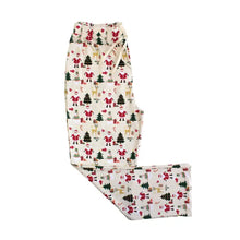 Load image into Gallery viewer, Adult Bamboo Lounge Pants, Cozy Christmas: cream lounge pants with Santa, reindeer, & tree pattern, and drawstring; made of bamboo viscose.