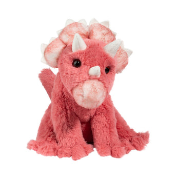 Tracie Pink Dino: fluffy pink triceratops stuffed animal with cream horns.