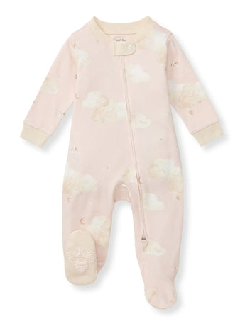 Burt's Bees Baby Organic Cotton Sleep & Play, Ranunculus: modern pink cloud print, zipper front, bee detail, long sleeves, cream cuffs.