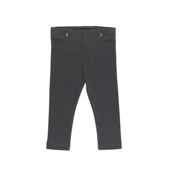 Lovedbaby Organic Baby Dress Pants in charcoal with two waist buttons, shown on a white background.