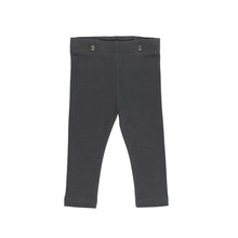 Load image into Gallery viewer, Lovedbaby Organic Baby Dress Pants in Charcoal laid flat on a white background, featuring two front buttons.