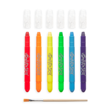 Load image into Gallery viewer, Vibrant marker set with white caps and a brush, ideal for creative fun. Perfectly pairs with OOLYs Smooth Stix Watercolor Gel Crayons.