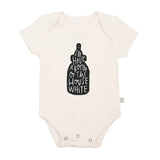 Finn and Emmas Organic Bodysuit, House White features a cute wine bottle graphic with the text Ill have a bottle of the house white.