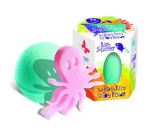 Load image into Gallery viewer, Loot Toys Bath Squiggler Fizz & Toy is a green fizzy ball with a pink octopus, non-toxic and fruity, with a fun surprise inside.