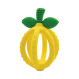 Itzy Ritzy Teething Ball, Lemon: lemon-shaped silicone teether with green leaves and textured grip for soothing babies.