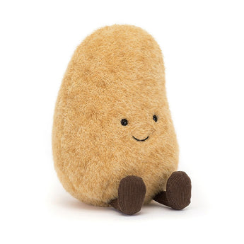 Jellycat Amuseable Potato is a plush toy with a smile and little brown feet, sitting upright against a white background.