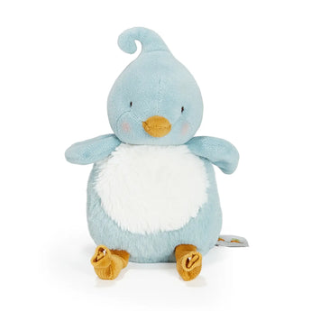 Tweet the Blue Bird Roly Poly by Bunnies By the Bay: plush blue bird with white belly, orange beak/feet, and a tuft, sits upright.