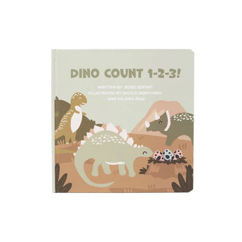 Cover of Dino Count 123 Board Book: Written by Jesse Seifert, Illustrated by Nicole Northway and Valeria Diaz with dinosaur illustrations.