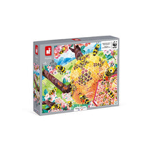 Load image into Gallery viewer, 100 Piece Puzzle, Bee Life by Janod Juratoys: bees around a honeycomb on a tree with pink flowers. Suitable for ages 6+.