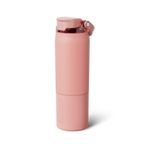 Rise 25oz, Guava: pink insulated travel tumbler with lid and raised Brumate logo.