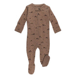 Organic Zipper Footie, Latte Mountain: brown footie pajamas with mountain pattern and front zipper.
