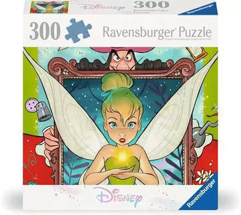 300 Piece Puzzle, Tinkerbell: white box with cartoon character illustrations; text "300 Ravensburger Puzzle" with Disney logo.