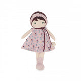 Janod Juratoys Tendresse, Leonie Doll Large with a brown bob, headband, and pink floral dress with matching boots—the perfect cuddle toy.