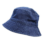 Denim Bucket Hat: dark navy blue bucket hat; made of 100% organic cotton.
