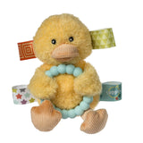 Mary Meyer Rattle, Dunkin Duck: Plush yellow duck with blue teether ring and tags—perfect for baby's play or as a rattle.