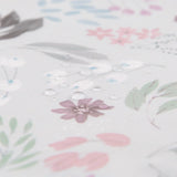 Close-up of water droplets on Bumkins Splat Mat: Floral.
