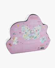Load image into Gallery viewer, Cloud-shaped pastel pink Dreams box with unicorns, butterflies, and stars. Enjoy a playful jigsaw! 80 Piece Puzzle by Floss and Rock.