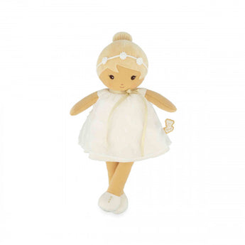 Tendresse, Daphne Doll Large: a soft fabric doll with a tan complexion, white dress, and flower headband; a perfect first best friend.