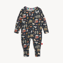 Load image into Gallery viewer, Magnetic Me, Coverall HP First Year: gray long sleeve coverall pajamas with magnetic closure & Harry Potter design, made of TENCEL modal.