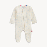 Magnetic Me Footie Airplanes: cream organic cotton, blue prints, long sleeves, footed legs. Brand: Magnetic Me.