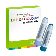 Load image into Gallery viewer, Life of Colour Pastel Gouache Paint Stix: Set of 12, featuring mess-free tools with blue-tipped and capped stix on a white background.