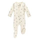Organic Zipper Footie, Buttercream Tree: cream footie pajamas with tree pattern and front zipper.