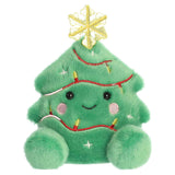 Aurora Palm Pals- Balsam Christmas Tree: a plush toy with a smile, lights, and a gold snowflake star on top.