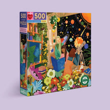 Load image into Gallery viewer, The Eeboo 500 Piece Puzzle, Bookstore Astronomers is vibrant, eco-friendly and perfect for any puzzle enthusiast.