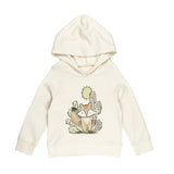 Front view of Organic Hoodie, Little Fox: beige raglan hoodie made of 100% cotton with an fox illustration.