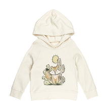 Load image into Gallery viewer, Front view of Organic Hoodie, Little Fox: beige raglan hoodie made of 100% cotton with an fox illustration.