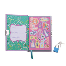 Load image into Gallery viewer, The Scented Secret Diary, Fairy Tale by Floss and Rock has colorful stickers, a reflective page with prompts, a lock, keys, and watermelon scent.