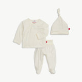 Magnetic Me Kimono Pin Dot Cream: soft modal wrap shirt, pants & hat set with tiny grey dots by Magnetic Me.