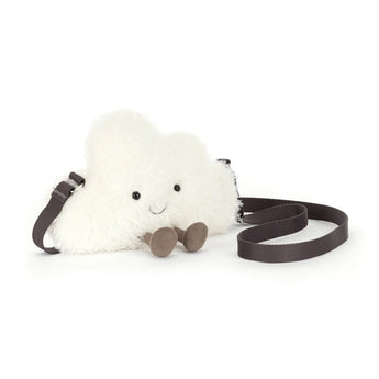 Jellycat Bag Amuseables Stratto Cloud: cute white cloud with a smile, tiny feet & dark strap—great gift for playful design fans!.