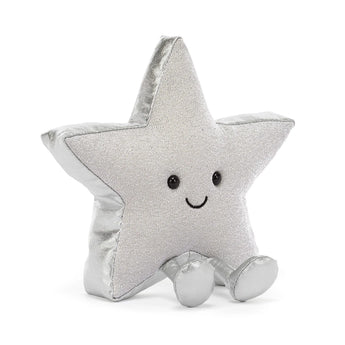 Jellycat Amuseables Silver Star: a cute, smiling plush with little legs—perfect for any Jellycat collector or plush toy fan!.