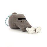Jellycat Amuseables Sports Walston Whistle: a cute gray plush with a smile, black brows, and white feet—ideal for Jellycat fans!.