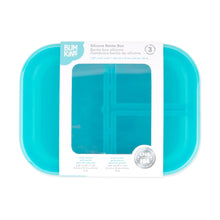 Load image into Gallery viewer, Bumkins Silicone Bento Box 3 Section: Blue Jelly is shown with a cardboard packaging band around the middle.