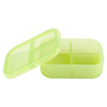 Load image into Gallery viewer, Bumkins Silicone Bento Box 3 Section: Green Jelly: A green lunchbox with 3 compartments and a transparent lid, made with LFGB-grade silicone.