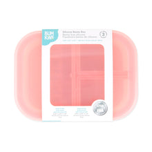 Load image into Gallery viewer, Bumkins Silicone Bento Box 3 Section: Pink Jelly is shown with a cardboard packaging band around the middle.