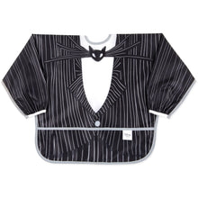 Load image into Gallery viewer, Bumkins Sleeved Bib: Jack Skellington is styled like a pinstripe suit with a bowtie, plus an easy-clean design.