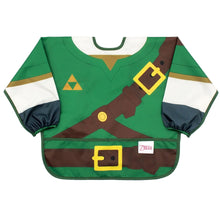 Load image into Gallery viewer, Bumkins Sleeved Bib: Zelda™ has a green fantasy tunic design and is made from waterproof fabric for easy cleaning.