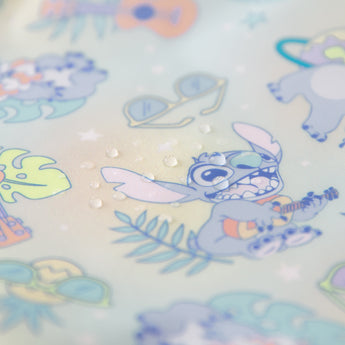 Close-up of water droplets on Bumkins Sleeved Bib: Aloha Stitch.
