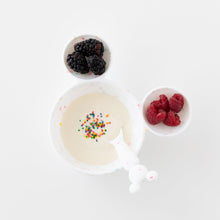 Load image into Gallery viewer, Bumkins Silicone First Feeding Set: Mickey Mouse Vanilla Sprinkle with yogurt with sprinkles and berries on a white background.