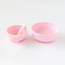 Load image into Gallery viewer, Bumkins Silicone First Feeding Set: Pink sits next to a larger pink bowl on a white background.