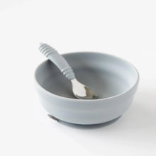 Load image into Gallery viewer, Bumkins Silicone Grip Bowl: Gray sits with a matching spoon inside on a white background.