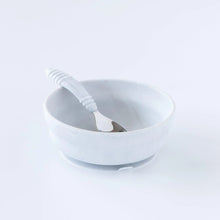 Load image into Gallery viewer, Bumkins Silicone Grip Bowl: Marble holds a matching spoon on a white background.